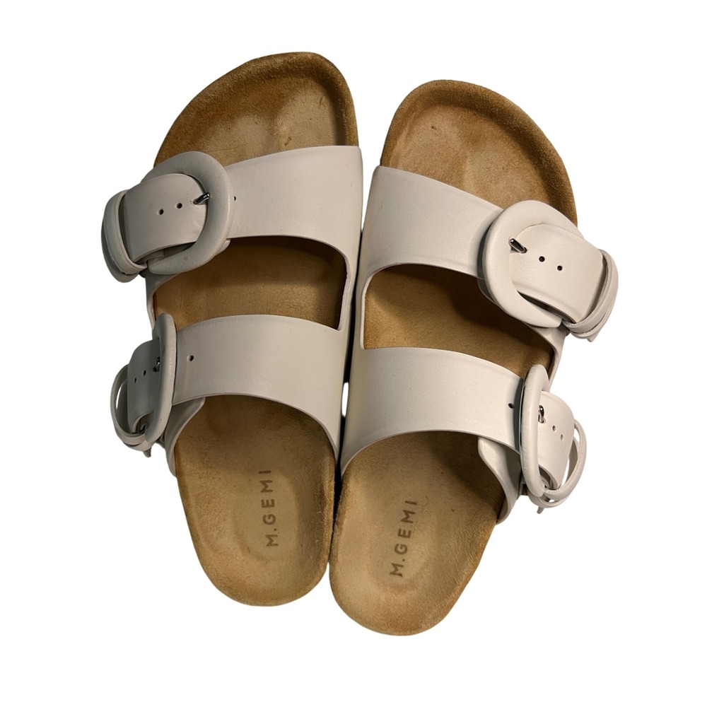 M.Gemi The Corso White Leather Double Strap Buckle Slide Sandals Italy 37